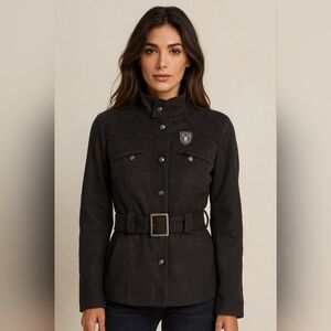 EA Style Italy Belted Utility Black Faux Suede Jacket Size S